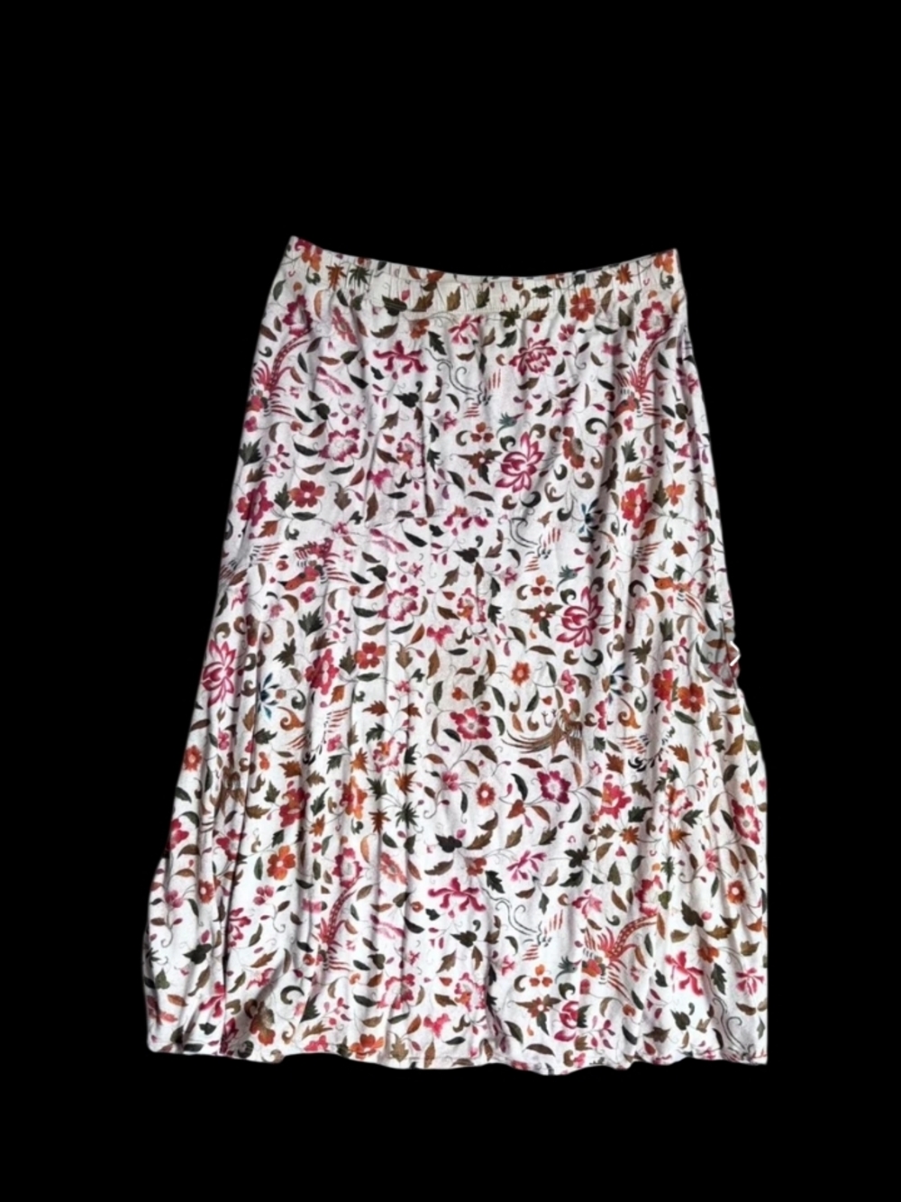 Peruvian Connection Sz XL Midi/Maxi Skirt with Pink & Brown Floral Print